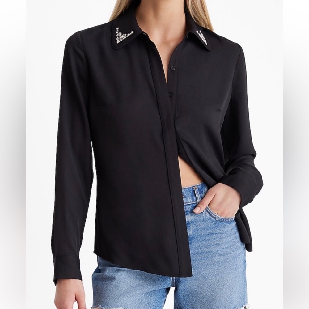 Express Black Embellished Button Down Shirt S